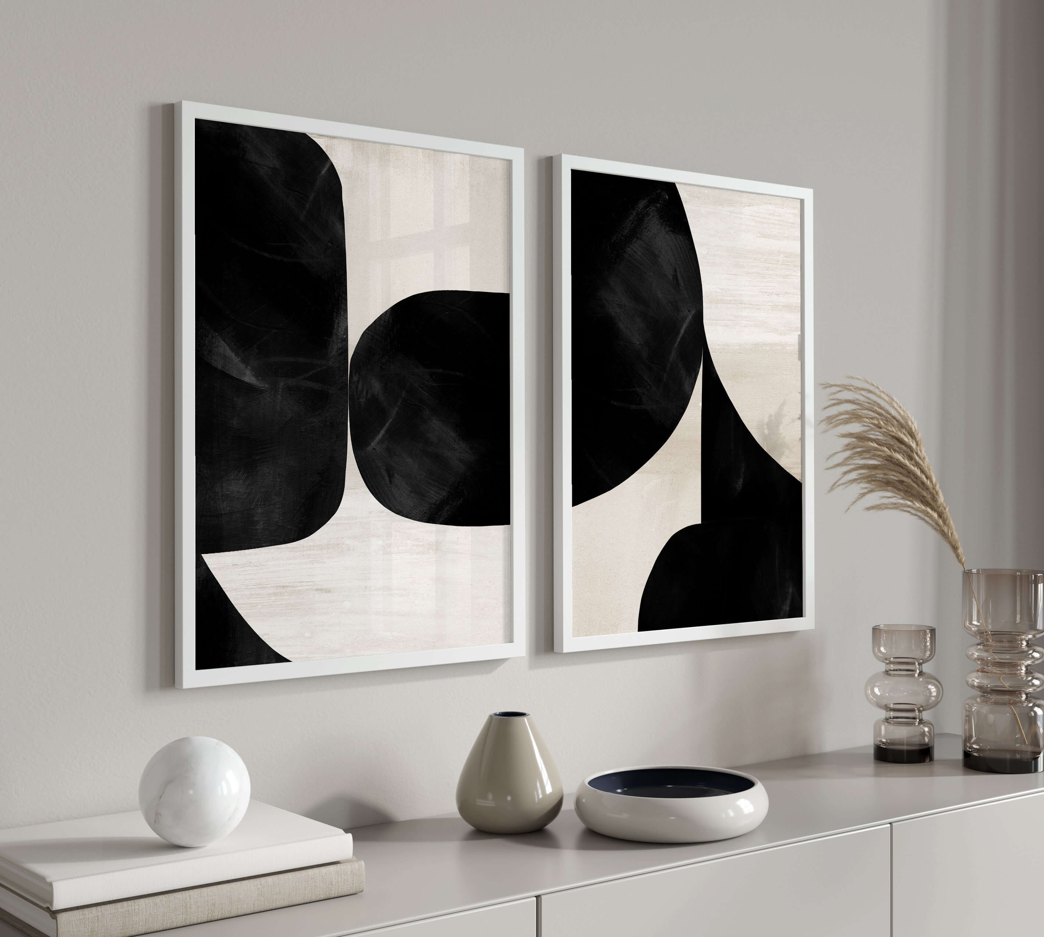 Set 3 Cuadros modernos abstractos blanco y negro – Cuadros Deco